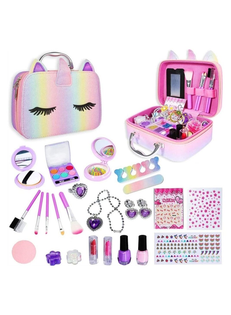 Kids Makeup Kit Girls Non Toxic and Washable Pretend Cosmetic Kits with Bag Girl Toys Includes Everything Your Princess Needs to Play Dress Up for 3-12 Years Children