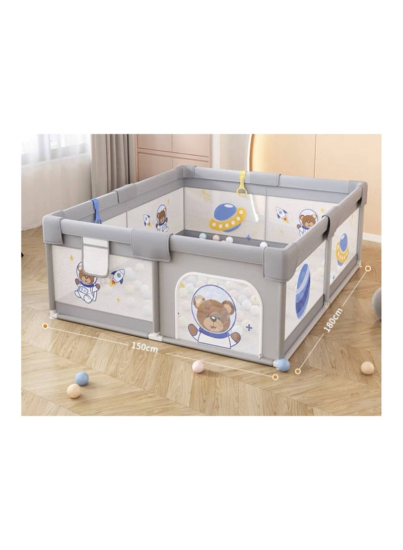 Extra Large 150x180cm Baby Playpen with Play Mat 60 Ocean Balls 2 Plastic Handles and Zip Gate Opening