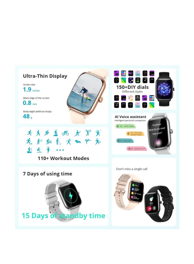 Smart Watch For Men Women  Full Screen Bluetooth Calling Heart Rate Sleep Monitor 100+ Sport Models