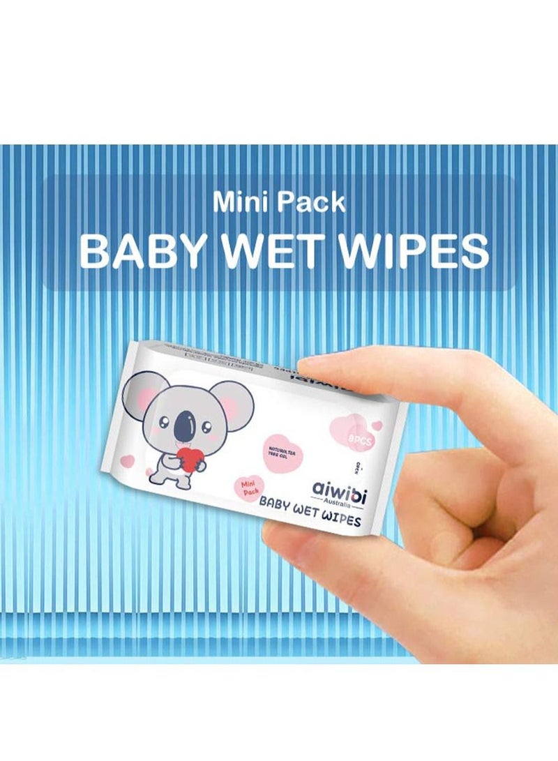 Portable mini Pack Baby Wet Wipes Soft Care Anti Bacterial 100% Soap Free 12x64 Sheets - 12Pack