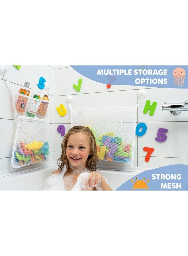 2 X Mesh Bath Toy Organizer + 6 Ultra Strong Hooks The Perfect Bathtub Toy Holder & Bathroom Or Shower Caddy These Multiuse Net Bags Make Baby Bath Toy Storage Easy For Kids & Toddlers