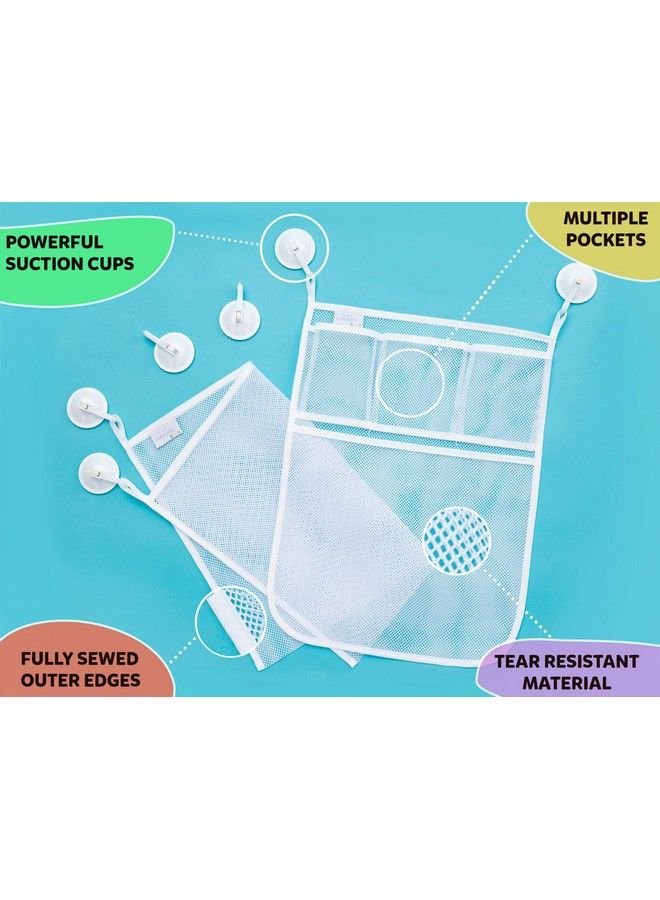2 X Mesh Bath Toy Organizer + 6 Ultra Strong Hooks The Perfect Bathtub Toy Holder & Bathroom Or Shower Caddy These Multiuse Net Bags Make Baby Bath Toy Storage Easy For Kids & Toddlers