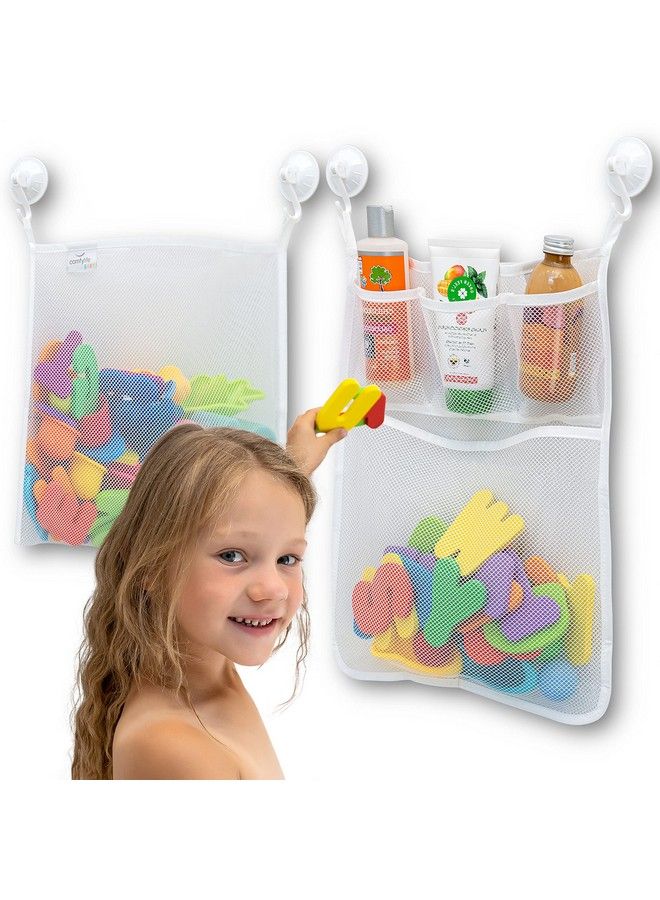 2 X Mesh Bath Toy Organizer + 6 Ultra Strong Hooks The Perfect Bathtub Toy Holder & Bathroom Or Shower Caddy These Multiuse Net Bags Make Baby Bath Toy Storage Easy For Kids & Toddlers