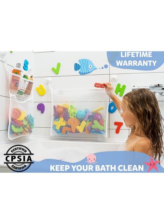 2 X Mesh Bath Toy Organizer + 6 Ultra Strong Hooks The Perfect Bathtub Toy Holder & Bathroom Or Shower Caddy These Multiuse Net Bags Make Baby Bath Toy Storage Easy For Kids & Toddlers