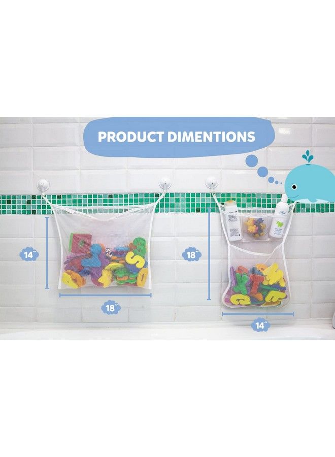 2 X Mesh Bath Toy Organizer + 6 Ultra Strong Hooks The Perfect Bathtub Toy Holder & Bathroom Or Shower Caddy These Multiuse Net Bags Make Baby Bath Toy Storage Easy For Kids & Toddlers