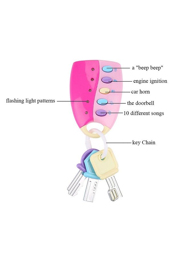 Funky Toy Keys For Toddlers And Babies Baby Toy Smart Key Remote Car Control Musical Pretend Play For Kids Education Toys(Pink)