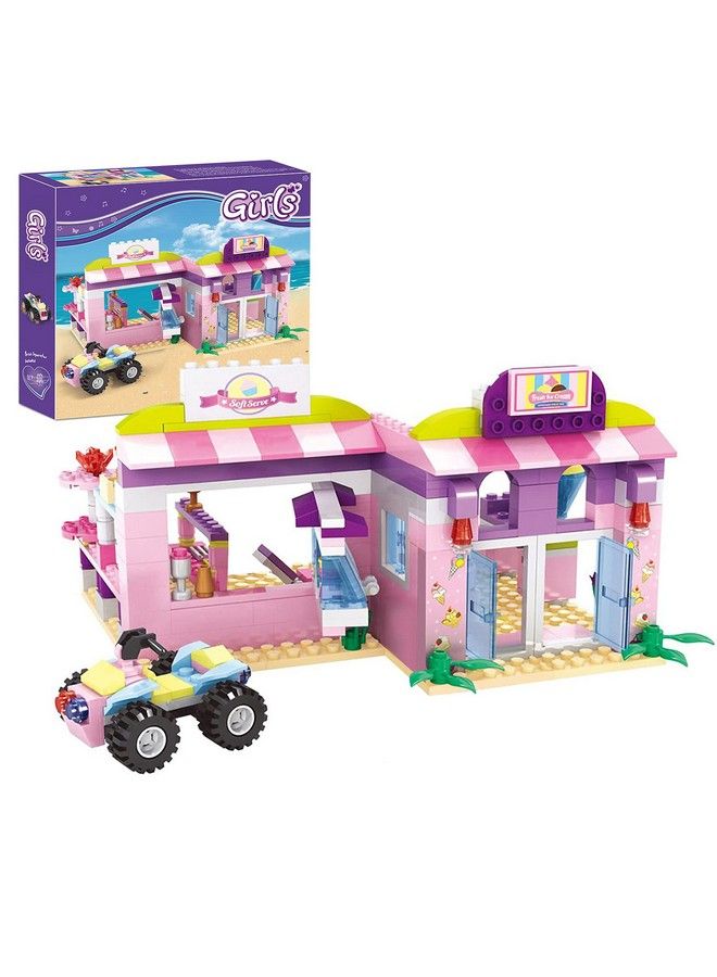 Girls Ice Cream Shop Building Set Pink Beach Ice Cream Dessert Store Building Blocks Toys With Beach Buggy Creative Summer Holiday Toys Gifts For Kids Friends 612 Years And Up 317 Pieces