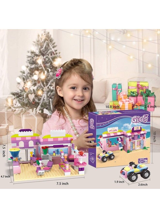 Girls Ice Cream Shop Building Set Pink Beach Ice Cream Dessert Store Building Blocks Toys With Beach Buggy Creative Summer Holiday Toys Gifts For Kids Friends 612 Years And Up 317 Pieces