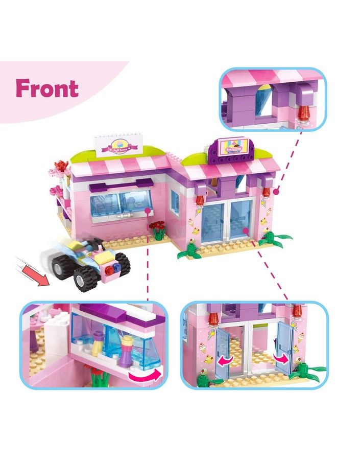 Girls Ice Cream Shop Building Set Pink Beach Ice Cream Dessert Store Building Blocks Toys With Beach Buggy Creative Summer Holiday Toys Gifts For Kids Friends 612 Years And Up 317 Pieces