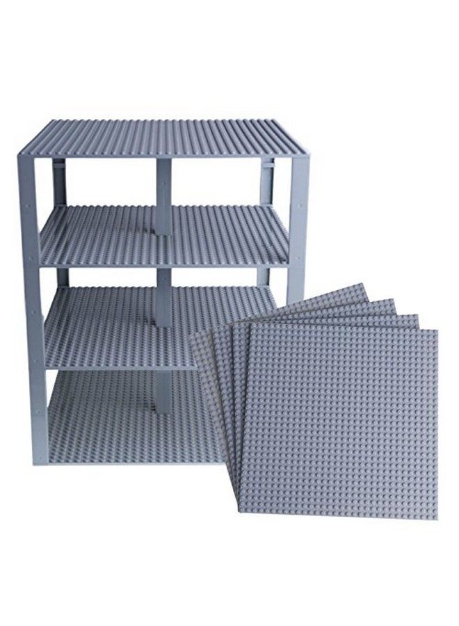 Classic Stackable Baseplates Building Bricks For Towers Shelves And More 100% Compatible With All Major Brands Light Gray 4 Base Plates & 30 Stackers 10X10 Inches
