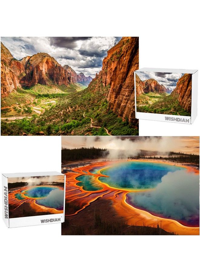 2 Pack Puzzles For Adults 1000 Pieces Zion National Park & Yellowstone National Park Puzzles Nature Jigsaw Puzzles For Adults 1000 Pieces And Up Landscape Yellowstone Puzzle Puzzle Gifts For Family