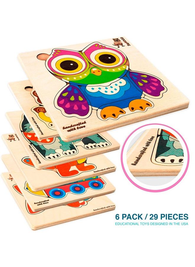 Wooden Toddler Puzzles Ages 24 6 Pack Puzzles For Kids Ages 35 By Quokka Wood Learning Montessori Toys 13 Year Old Preschool Animal Travel Game For Children Boys & Girls