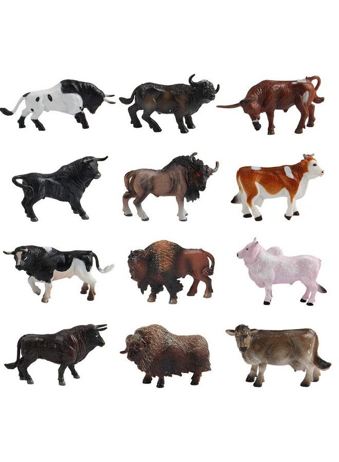 12 Pcs Farm Toy Set，Multicolor Cow Animal Figurines Cool Cake Topper & Exhibits Best Gift For Ages 3 4 5 Boys&Girls