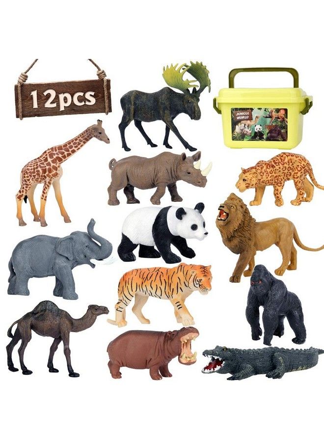 Safari Animal Toys Figures 12 Pcs Realistic Jumbo Wild Jungle Animals Figurines Large African Zoo Animal Playset With Lionelephantgiraffe Plastic Animal Learning Toys For Kids Toddlers Boys