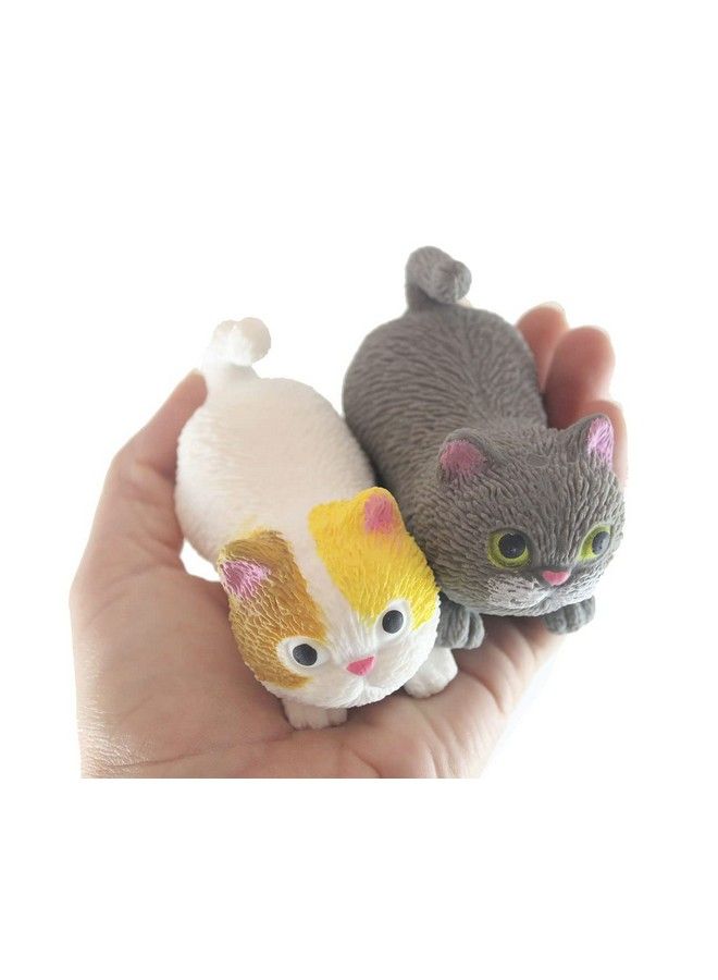 2 Stretchy Cat Crushed Bead Sand Filled Kitty Lover Sensory Fidget Toy Weighted (Random Colors)