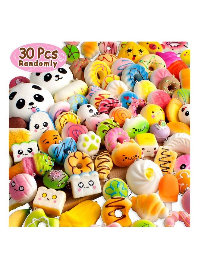 Upgraded Coluans 30Pcs Kawaii Squishies Random Super Slow Rising Squeeze Fidget Toy Bun Phone Straps Stress Relief Toys For Adults Birthday Favors For Kids Treasure Box Pinata Pretend Play