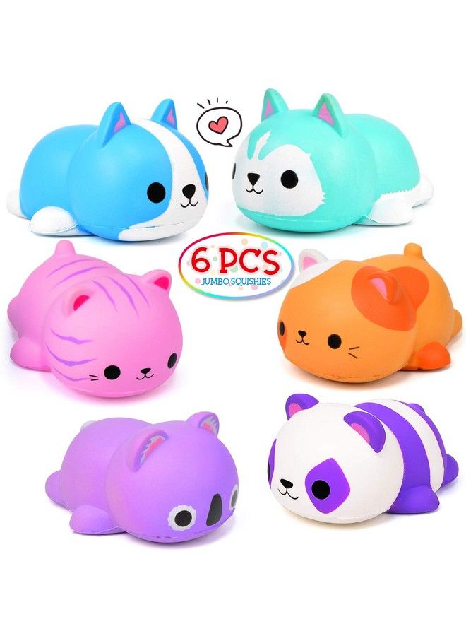 6Pcs Jumbo Squishies Slow Rising Squishies Animal Newest Cat Squishy Toys Party Favors Goodies Bags Class Prize Scented & Kawaii Squishys Stress Relief Toys For Adults