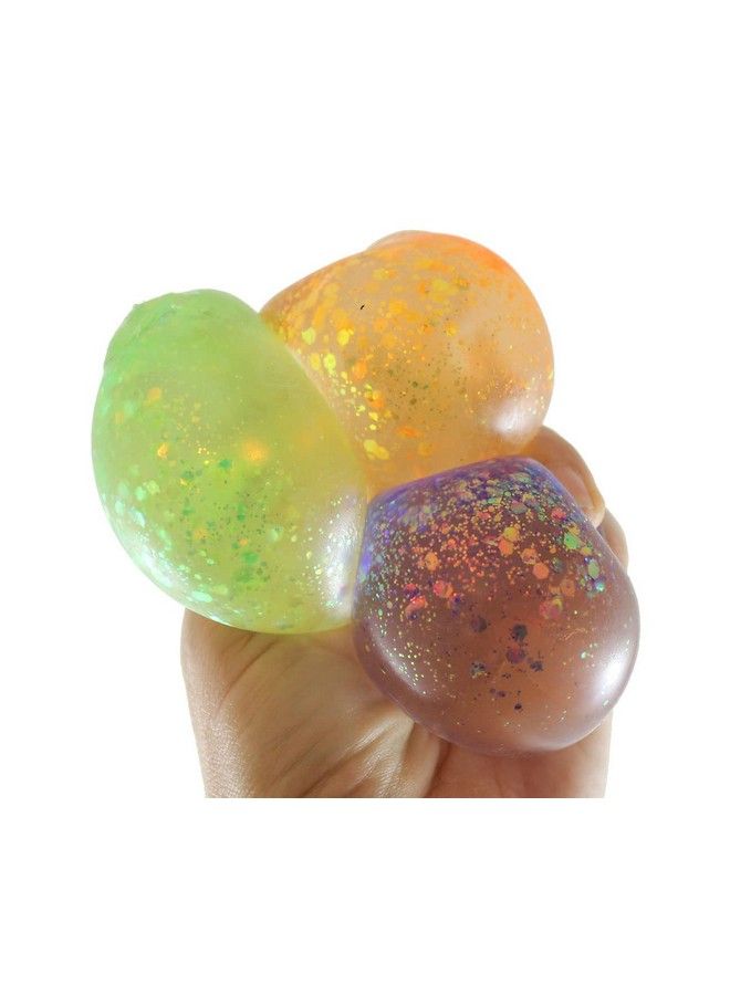 Set Of 3 Glitter Sugar Balls Glittery Shimmery Thick Glue/Gel Stretch Ball Ultra Squishy And Moldable Slow Rise Relaxing Sensory Fidget Stress Toy (Random Colors)