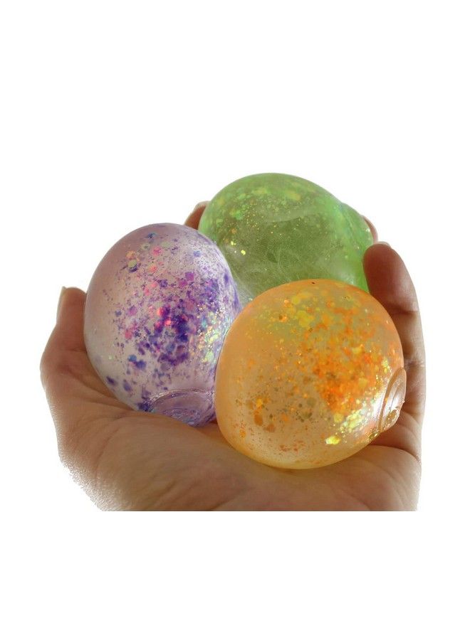 Set Of 3 Glitter Sugar Balls Glittery Shimmery Thick Glue/Gel Stretch Ball Ultra Squishy And Moldable Slow Rise Relaxing Sensory Fidget Stress Toy (Random Colors)