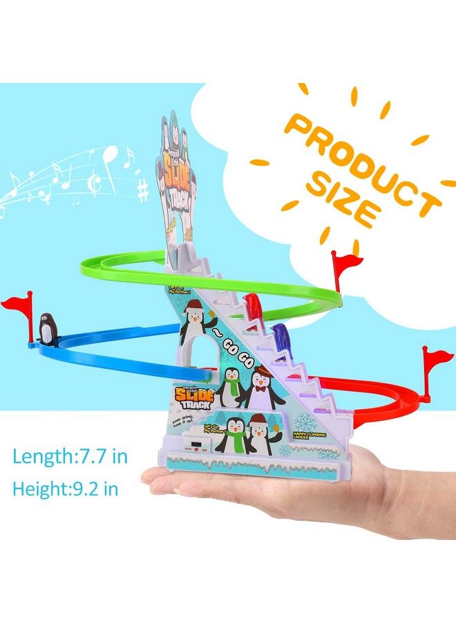 Musical Penguin Orbit Chasing Race Track Game Set Playful Roller Coaster Playset With Led Flashing Lights And Music On/Off Button For Toddlers And Kids