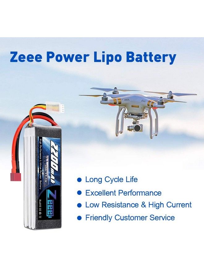 3S Lipo Battery 2200Mah 11.1V 35C Soft Case Battery With Deans T Connector For Dji Airplane Rc Quadcopter Helicopter Drone Fpv (2 Pack)