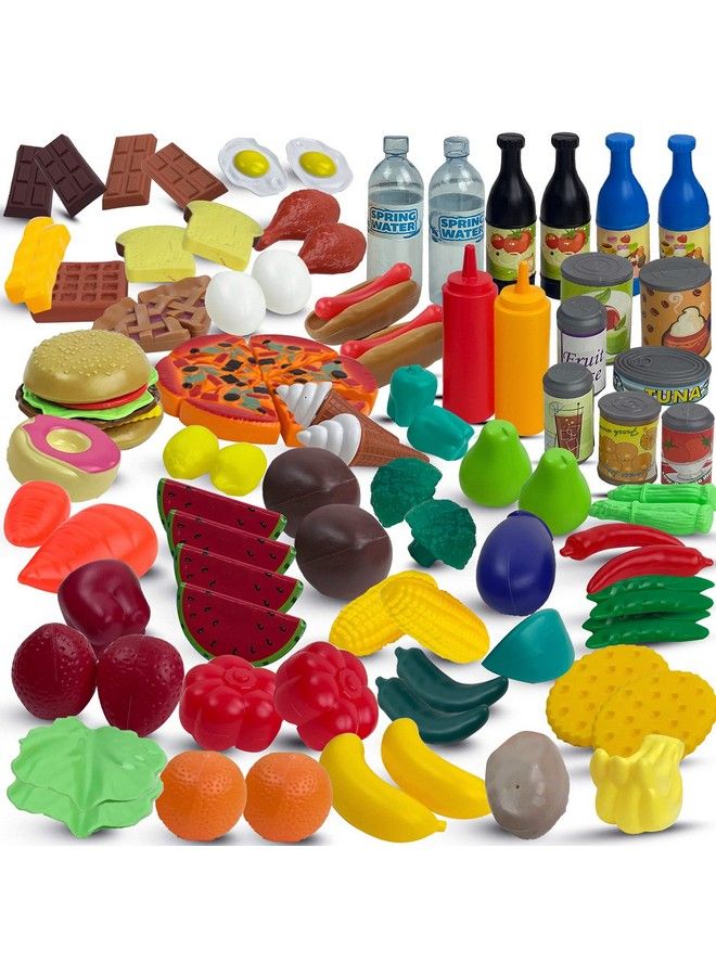 120 Pcs Pretend Play Food Toys For Kids Play Kitchen Bpafree Mini Kitchen Accessories And Plastic Fake Food Imaginative Play Set For Toddlers