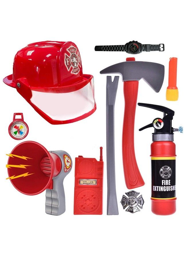 10 Pcs Fireman Gear Firefighter Costume Role Play Dress Up Starter Toy Play Set With Helmet And Accessories For Kids