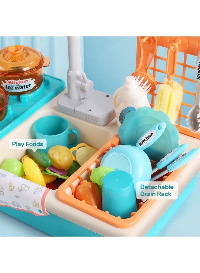 Play Kitchen Sink Toys With Upgraded Real Faucet Play Cooking Stove Cookware Pot And Panplay Food Color Changing Dishes Accessories For Boys Girls Toddlers