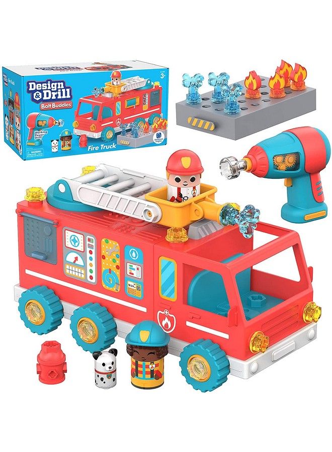 Design & Drill Bolt Buddies Fire Truck Take Apart Toy With Electric Toy Drill Preschool Stem Toy Gift For Boys & Girls Ages 3+