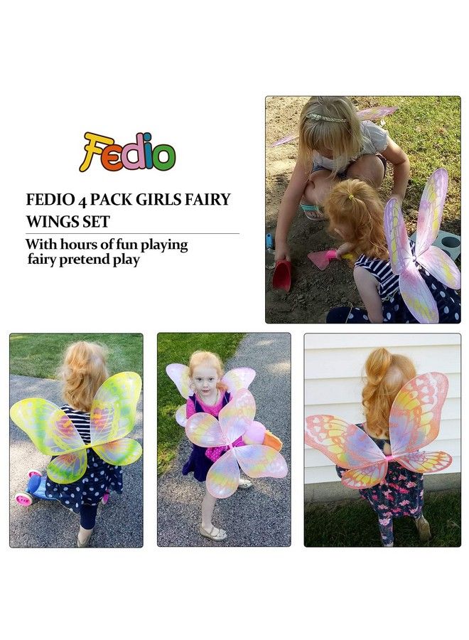 Girls Fairy Wings 4 Pack Princess Butterfly Costume Wings Set For Kids Dress Up Birthday Party(Ages 36 Years) (Fairy Wings (2019 Style 4 Pack))