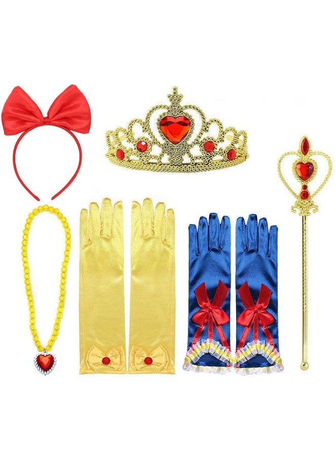 Princess Snow White Dress Up Accessories For Girls Princess Belle Snow White Party Favors Gifts Set Including Crown Scepter Wand Necklace Gloves Red Bow Headband