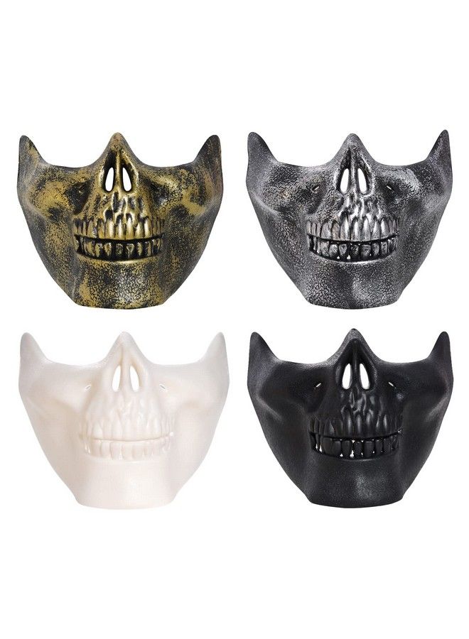 4 Pieces Halloween Masquerade Mask Skull Skeleton Mask Half Face Skeleton Mask Masquerade Masks Skull Masks For Halloween Masquerade Party (Large Gold Silver Black White)