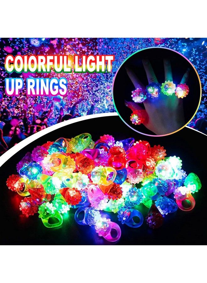 28Pcs Light Up Rings Flashing Colorful Led Rubber Bumpy Jelly Rings Glow In Dark Finger Toys For Party Supplies Kids Prizes Novelty Gifts Party Bag Filler
