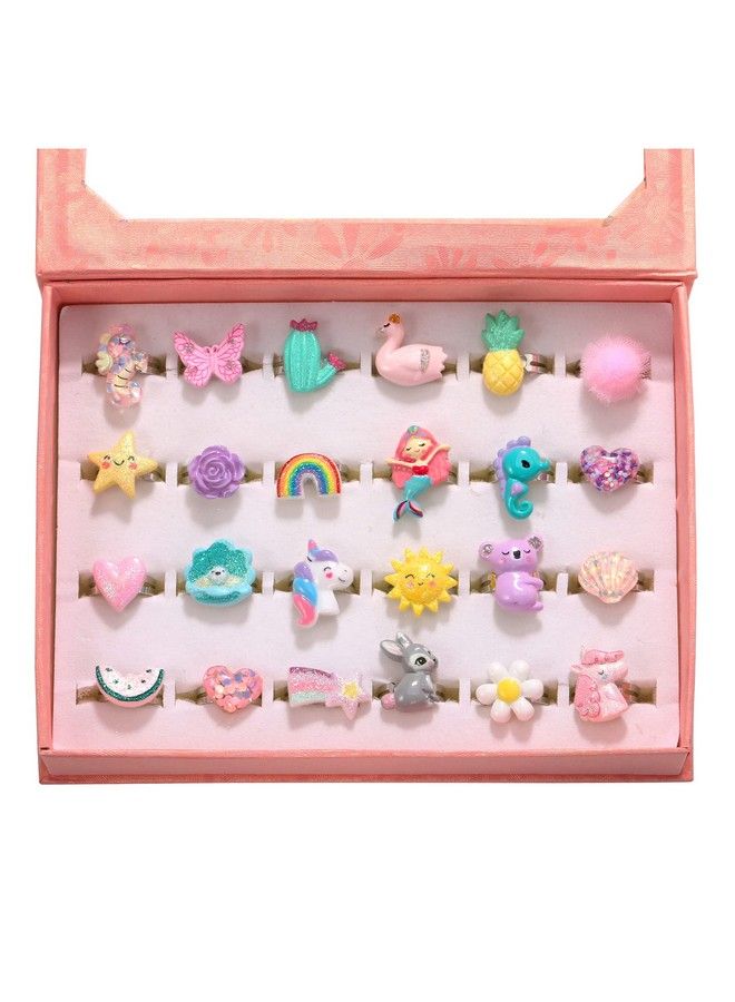 Little Girl Jewel Rings In Box Adjustable No Duplication Girl Pretend Play And Dress Up Rings (24 Bling Ring)