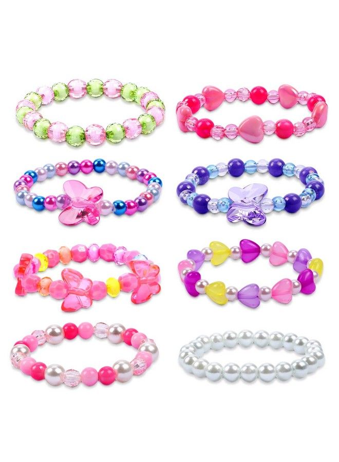 Butterfly Beaded Bracelet For Girls Colorful Kids Gift Toy Stretchy Costume Jewelry Set Dress Up Play Party Favors Present Crystal Friendship Jewelry For Baby Toddler Little Girl