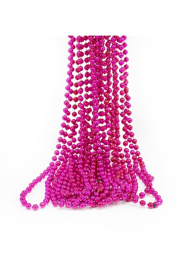 12 Pack Of 33 Mardi Gras Beads Necklace Metallic Hot Pink Beaded Necklace Mardi Gras Throws Party Beads Costume Necklaces