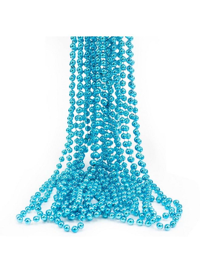 12 Pack Of 33 Mardi Gras Beads Necklace Metallic Teal/Turquoise Beaded Necklace Mardi Gras Throws Party Beads Costume Necklaces