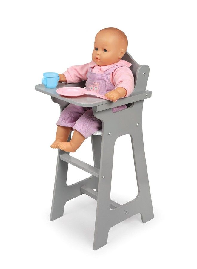 Toy Doll High Chair Pretend Feeding Seat For 18 Inch Dolls Gray