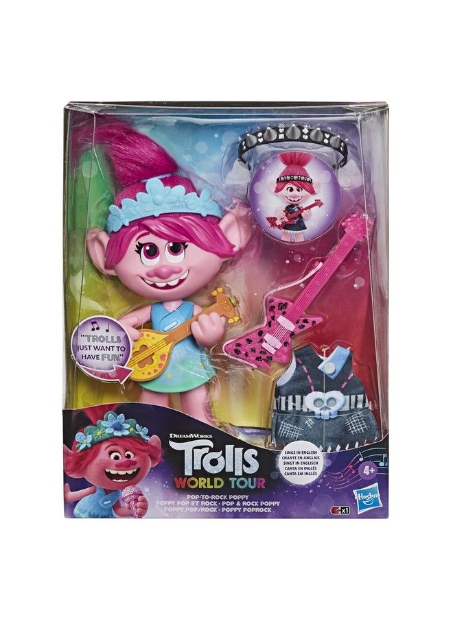 Dreamworks Trolls World Tour Poptorock Poppy Singing Doll With 2 Different Looks And Sounds Toy Sings Trolls Just Want To Have Fun (English)