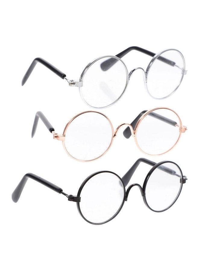 3Pcs Doll Glasses 3 Pairs Metal Wire Rim Glasses Doll Eyewear Mini Glasses Fits For 18In Dolls Mini Dolls Costume Accessories Assorted Color 8.3Cm/3.26Inch (W)