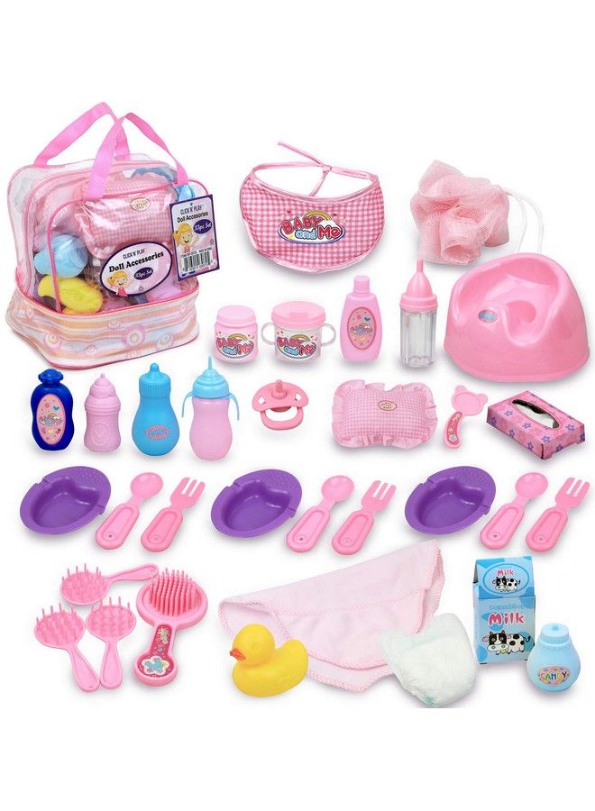 Baby Doll Accessories For 3+ Year Old Girls 33 Piece Feeding Set Including Pretend Milk Bottles Food Diaper And Baby Doll Potty With A Storage Bag Perfect For Toddlers And Kids