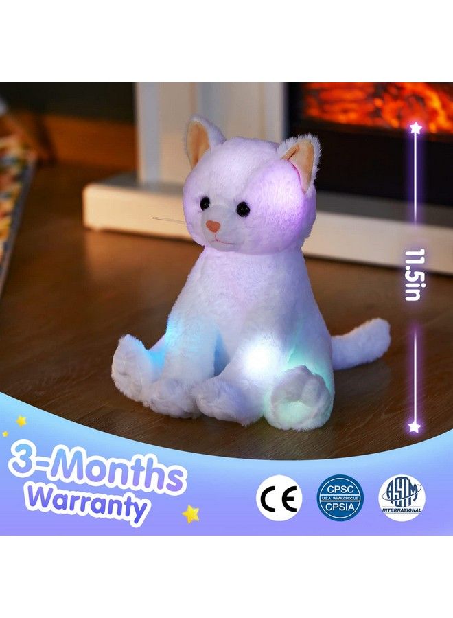 Light Up Kitty Stuffed Animal Cat Floppy Led Plush Toy Kitten Night Lights Glow Pillow Birthday Gifts For Kids Toddler Girls White 11.5