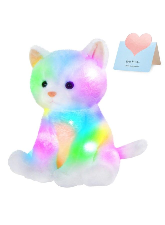 Light Up Kitty Stuffed Animal Cat Floppy Led Plush Toy Kitten Night Lights Glow Pillow Birthday Gifts For Kids Toddler Girls White 11.5