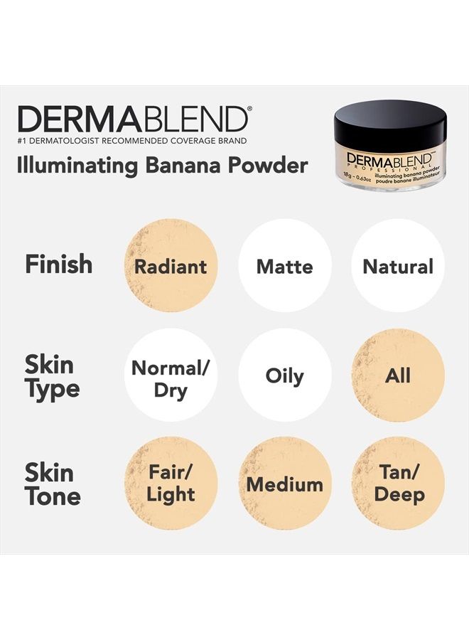 Illuminating Banana Powder, Loose Setting Powder Makeup for Brightening and a Long-Lasting Luminous Finish, up to 16hr Wear, 0.63 oz.