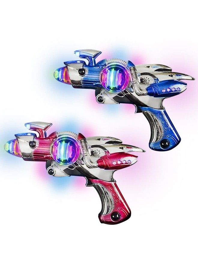 Red & Blue Super Spinning Space Toy Gun Set With Flashing Lights & Sound Effects Pack Of 2 Great Gift Idea For Boys & Girls Batteries Included