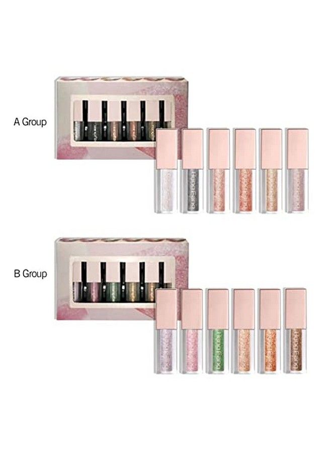 Heng Fang Liquid Glitter Eyeshadow Set 6 Colors Smokey Eye Looks Waterproof Long Lasting Eyeshadow Makeup Kits Multicolor (Set Of B) Shimmery Finish