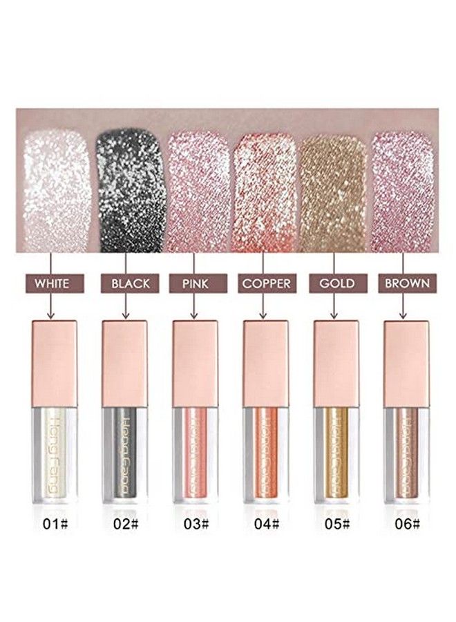 Heng Fang Liquid Glitter Eyeshadow Set 6 Colors Smokey Eye Looks Waterproof Long Lasting Eyeshadow Makeup Kits Multicolor (Set Of B) Shimmery Finish