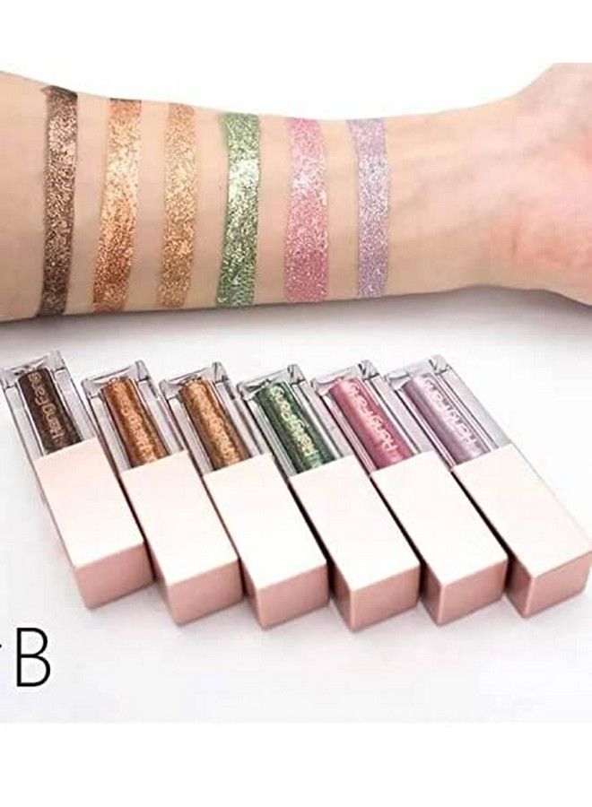 Heng Fang Liquid Glitter Eyeshadow Set 6 Colors Smokey Eye Looks Waterproof Long Lasting Eyeshadow Makeup Kits Multicolor (Set Of B) Shimmery Finish