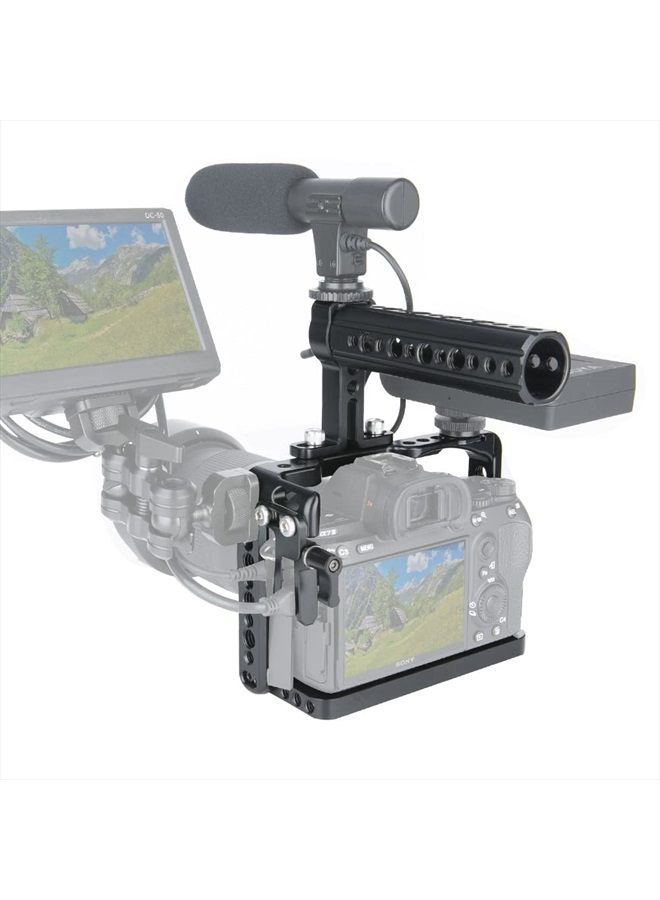 Camera Cage Kit for Sony A7RIII/ A7RIV/ A7III/ A7SIII/ A7RII/ A7SII/ A7II/ A9, with Cheese Top Handle and Cable Lock Clamp - 190
