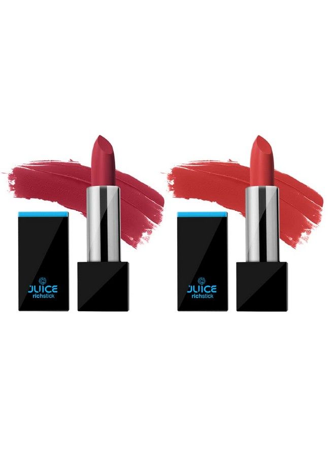 Matte Lipstick 100% Veg Heavily Pigmented With Goodness Of Oryza Sativa Oil Shea Butter Olive Oil & Vitamin E Paraben Free Waterproof & Long Lasting ; Bold Red M25 & Soft Coral M62